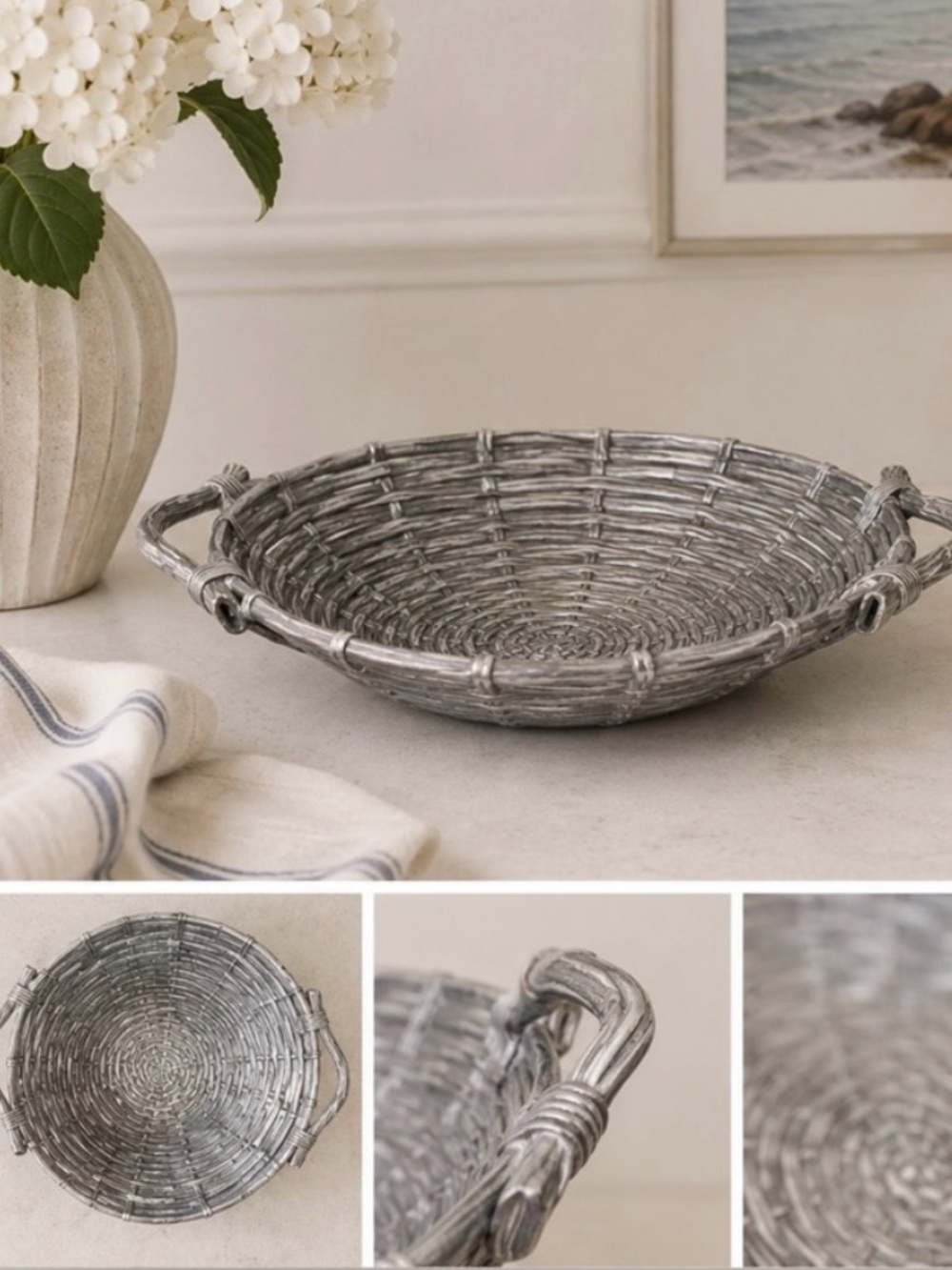 Mariposa Basket Serveware Woven Large Bowl Cast Aluminum